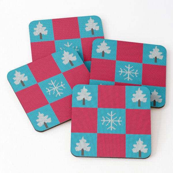 Item preview, Red and Teal Knitted Christmas Checkerboard Pattern - Snowflake and Pine Tree Grid designed and sold by Caterina@.