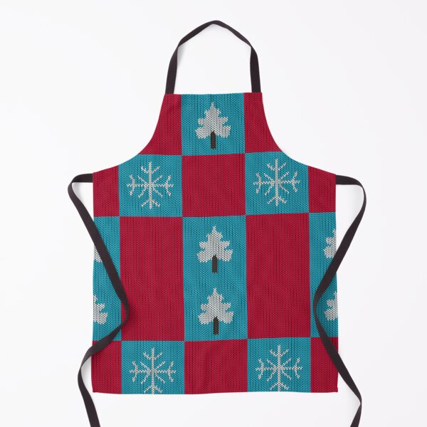 Item preview, Red and Teal Knitted Christmas Checkerboard Pattern - Snowflake and Pine Tree Grid designed and sold by Caterina@.