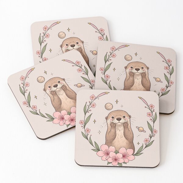 Item preview, Cute Otter Blossom Garden – Kawaii Nature & Space Illustration designed and sold by thatskawaii.