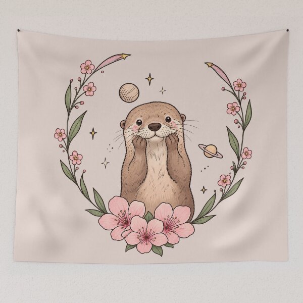 Item preview, Cute Otter Blossom Garden – Kawaii Nature & Space Illustration designed and sold by thatskawaii.
