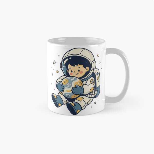 Item preview, Little Astronaut Hugging Planet Cute Space Exploration Vintage Cartoon Art designed and sold by mood-draftsman.