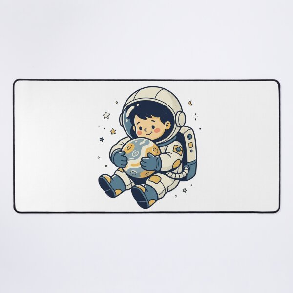 Item preview, Little Astronaut Hugging Planet Cute Space Exploration Vintage Cartoon Art designed and sold by mood-draftsman.