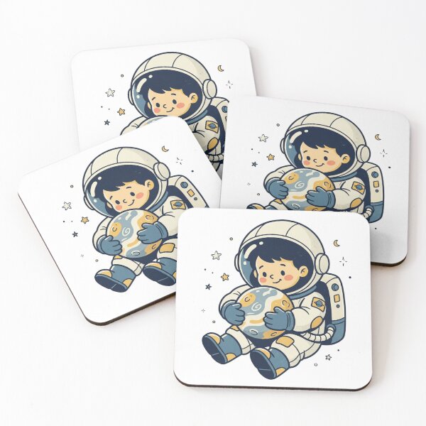 Item preview, Little Astronaut Hugging Planet Cute Space Exploration Vintage Cartoon Art designed and sold by mood-draftsman.
