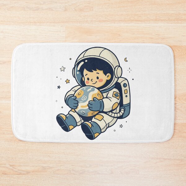 Item preview, Little Astronaut Hugging Planet Cute Space Exploration Vintage Cartoon Art designed and sold by mood-draftsman.