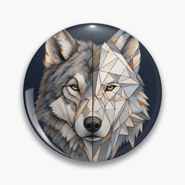 Item preview, Dual Spirit Wolf – Geometric & Realistic Wolf Head Art designed and sold by thatskawaii.