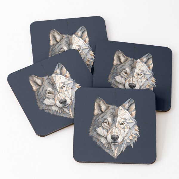 Item preview, Dual Spirit Wolf – Geometric & Realistic Wolf Head Art designed and sold by thatskawaii.