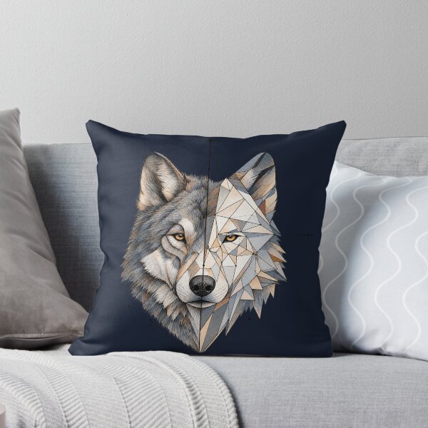 Item preview, Dual Spirit Wolf – Geometric & Realistic Wolf Head Art designed and sold by thatskawaii.