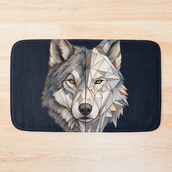 Item preview, Dual Spirit Wolf – Geometric & Realistic Wolf Head Art designed and sold by thatskawaii.