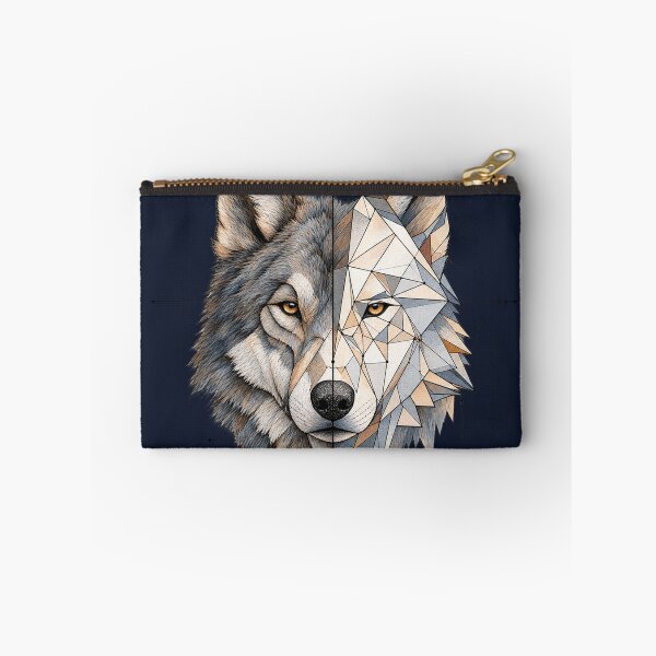 Item preview, Dual Spirit Wolf – Geometric & Realistic Wolf Head Art designed and sold by thatskawaii.