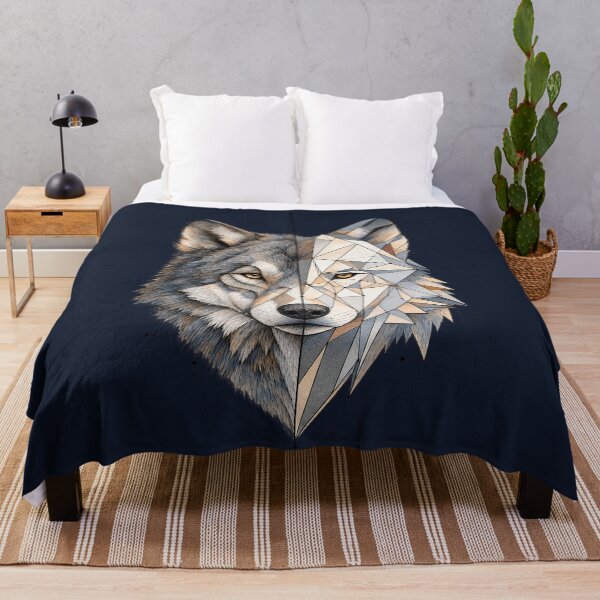 Item preview, Dual Spirit Wolf – Geometric & Realistic Wolf Head Art designed and sold by thatskawaii.