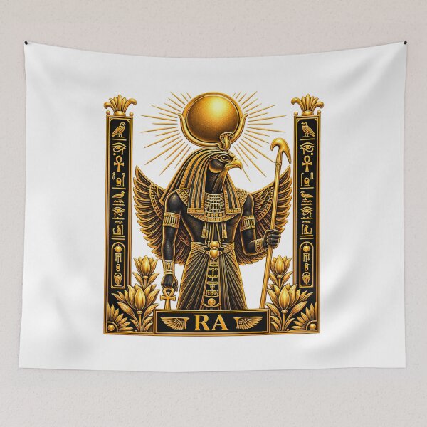 Item preview, RA - The Golden Egyptian Sun God | Luxury Black and Gold Pharaonic Mythology Art designed and sold by HoMya.