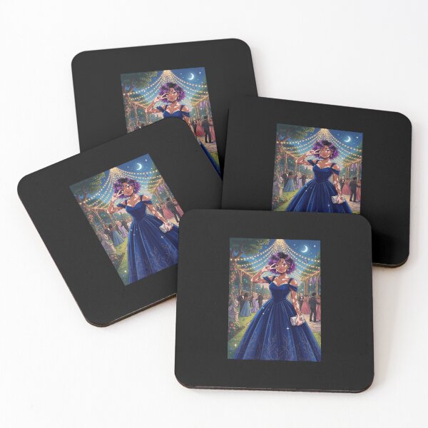 Item preview, Anime Illustration of a Smiling Woman with Vitiligo in a Royal Blue Prom Gown designed and sold by TheModernMuslimchibi&more .