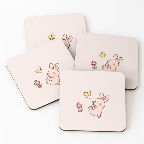 Item preview, Cute Kawaii Bunny with Butterfly and Flower, Pastel Spring Art designed and sold by thatskawaii.