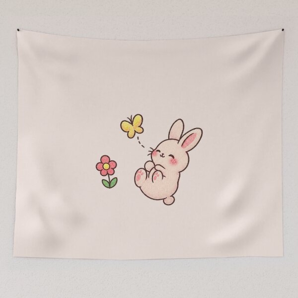 Item preview, Cute Kawaii Bunny with Butterfly and Flower, Pastel Spring Art designed and sold by thatskawaii.