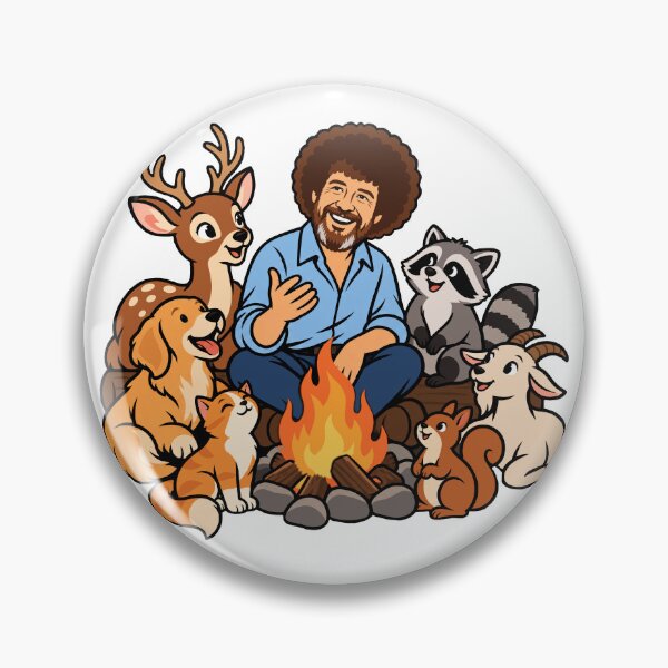 Artikelvorschau, Bob Ross mit Waldtieren am Lagerfeuer entworfen und verkauft von karamram.