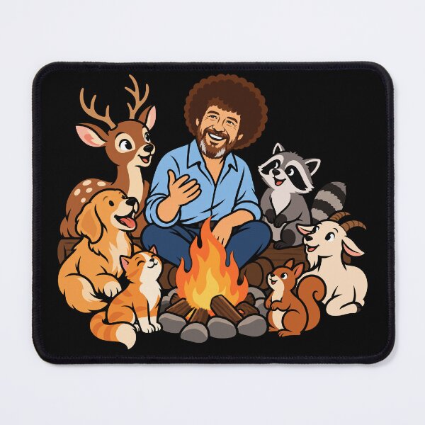 Item preview, Bob Ross with Woodland Animals Around a Campfire designed and sold by karamram.