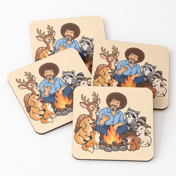Item preview, Bob Ross with Woodland Animals Around a Campfire designed and sold by karamram.