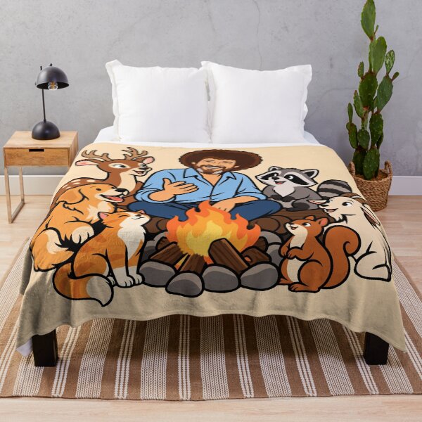 Item preview, Bob Ross with Woodland Animals Around a Campfire designed and sold by karamram.