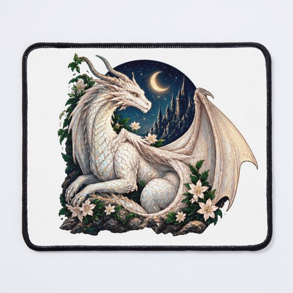 Item preview, Mystic White Dragon under the Moon – Medieval Fantasy designed and sold by RominaArce.