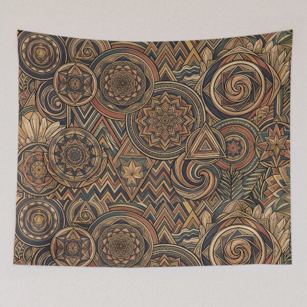 Item preview, Gold Vibrant Sacred Geometry Abstract Mandala Art Print designed and sold by ART ATTACK ZONE.