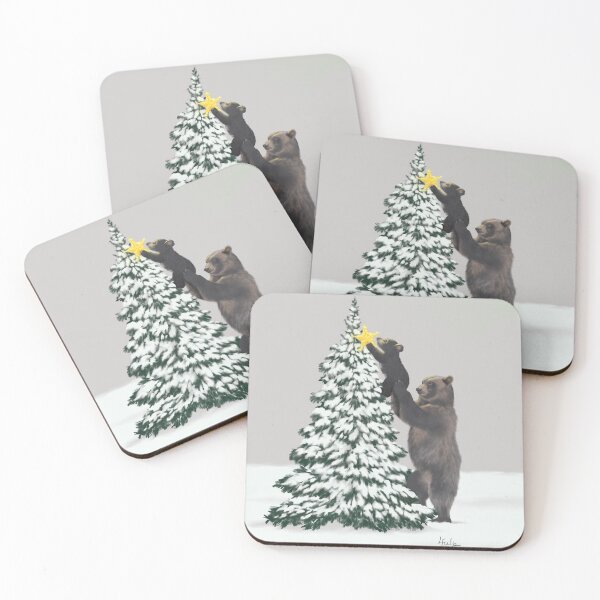 Item preview, Bear and cub decorating snow laden tree designed and sold by Lynne Fulp.