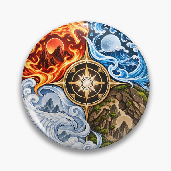 Item preview, Four Elements Fantasy Crest – Fire Water Earth Air Elemental Compass designed and sold by KawaiiOrbit.