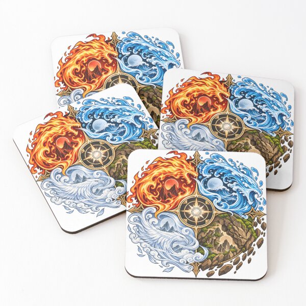 Item preview, Four Elements Fantasy Crest – Fire Water Earth Air Elemental Compass designed and sold by KawaiiOrbit.