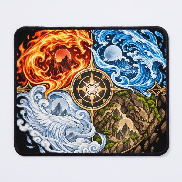 Item preview, Four Elements Fantasy Crest – Fire Water Earth Air Elemental Compass designed and sold by KawaiiOrbit.