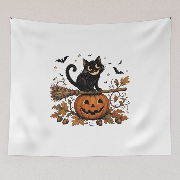 Item preview, Black Cat on Broom designed and sold by JoyfullyOffbeat.
