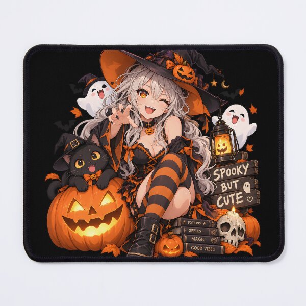 Item preview, Spooky But Cute Anime Witch Halloween – Kawaii Witch, Black Cat and Jack O Lantern designed and sold by KawaiiOrbit.