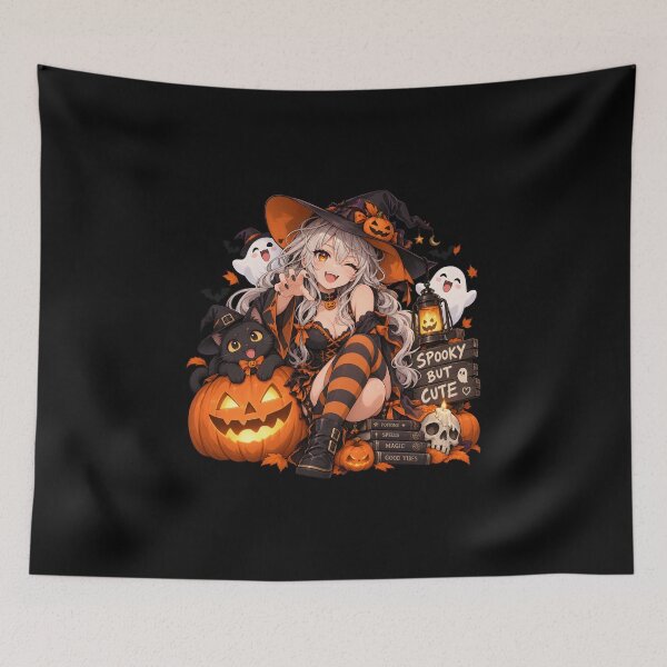 Item preview, Spooky But Cute Anime Witch Halloween – Kawaii Witch, Black Cat and Jack O Lantern designed and sold by KawaiiOrbit.