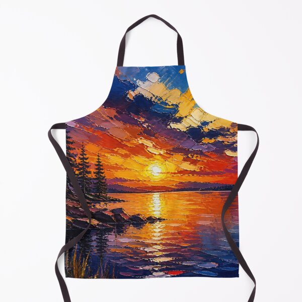 Item preview, Fiery Sunset Glow Over Mountain Lake Oil Painting designed and sold by NinaVibeStudio.