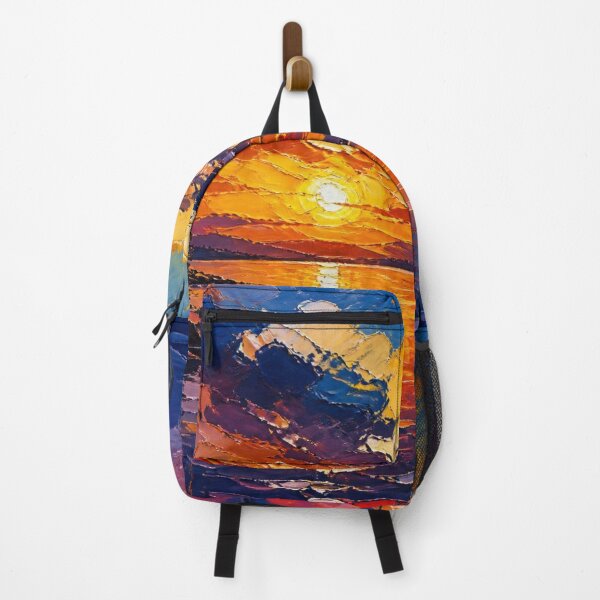 Item preview, Fiery Sunset Glow Over Mountain Lake Oil Painting designed and sold by NinaVibeStudio.
