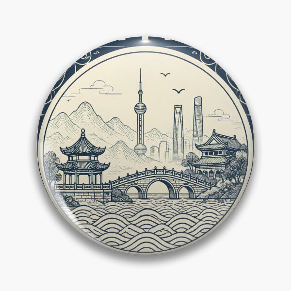 Item preview, Copy of Ancient China City Vintage Stamp Poster | Chinese Landscape Line Art | Traditional Asian Heritage Design.  designed and sold by TialCorner.