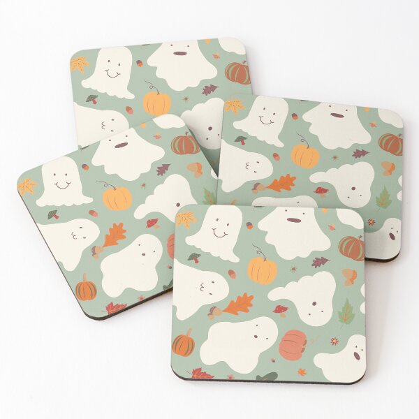 Item preview, Kawaii Autumnal Ghosts in Smoke Green designed and sold by YesterdayColl.