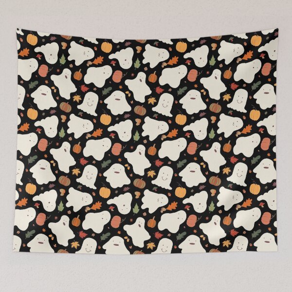 Item preview, Kawaii Autumnal Ghosts in Black designed and sold by YesterdayColl.