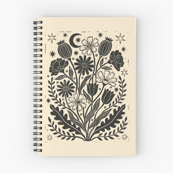 Item preview, Celestial Flowers Dark Floral Gothic Boho Linocut  designed and sold by Y-Vibes.