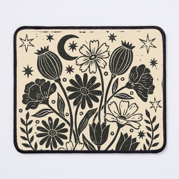 Item preview, Celestial Flowers Dark Floral Gothic Boho Linocut designed and sold by Y-Vibes.