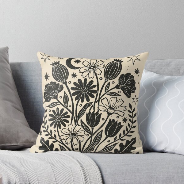 Item preview, Celestial Flowers Dark Floral Gothic Boho Linocut  designed and sold by Y-Vibes.