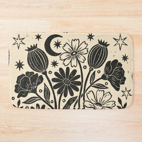 Item preview, Celestial Flowers Dark Floral Gothic Boho Linocut  designed and sold by Y-Vibes.