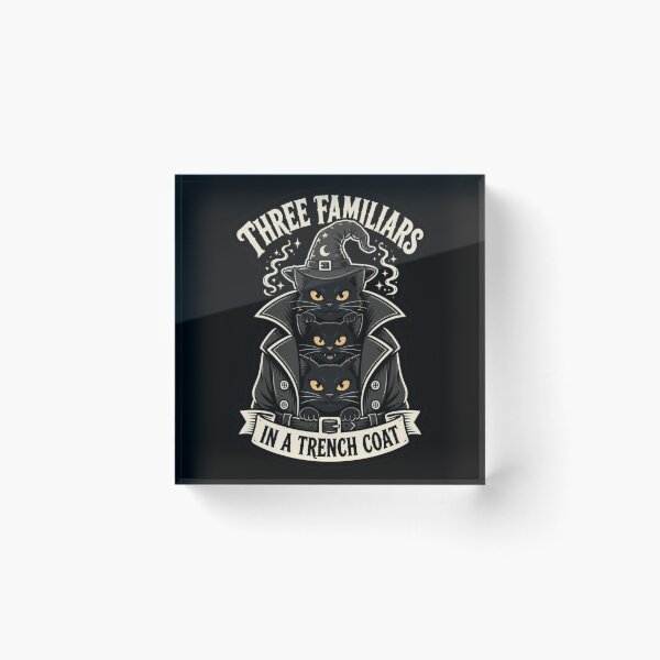 Item preview, Three Familiars In A Trench Coat Shirt Black Cats Wizard Halloween Tee designed and sold by Dice_Goblin_Studio.