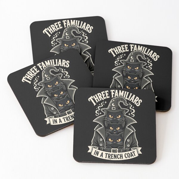 Item preview, Three Familiars In A Trench Coat Shirt Black Cats Wizard Halloween Tee designed and sold by Dice_Goblin_Studio.
