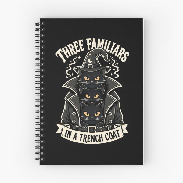 Item preview, Three Familiars In A Trench Coat Shirt Black Cats Wizard Halloween Tee designed and sold by Dice_Goblin_Studio.