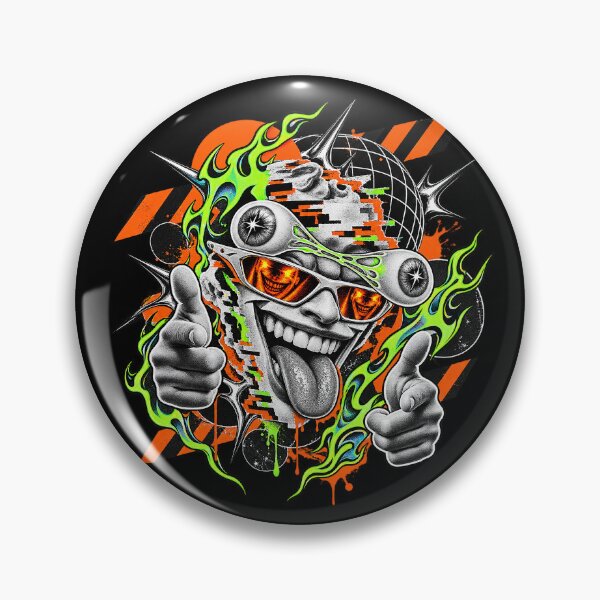 Item preview, Cyber Acid Glitch Grin Neon Flame Finger Guns Art designed and sold by zzz888.