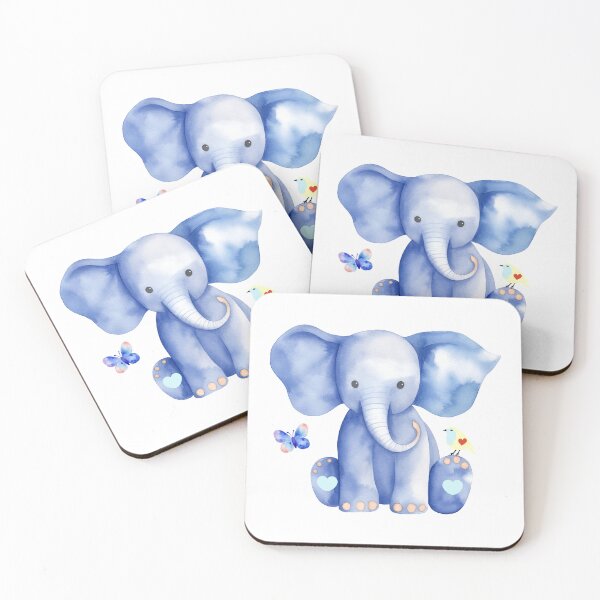 Item preview, Cute blue baby elephant with bird and butterfly designed and sold by Nicoart2077.
