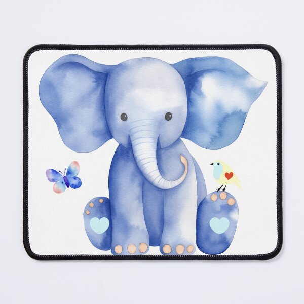 Item preview, Cute blue baby elephant with bird and butterfly designed and sold by Nicoart2077.