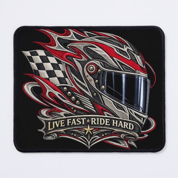 Item preview, Racing Helmet Embroidery – Live Fast Ride Hard Motorsport Streetwear Design designed and sold by Emoji Emblems.