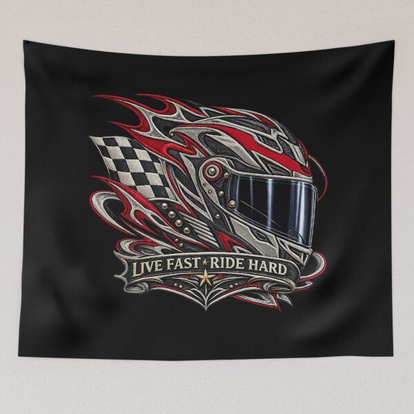 Item preview, Racing Helmet Embroidery – Live Fast Ride Hard Motorsport Streetwear Design designed and sold by Emoji Emblems.