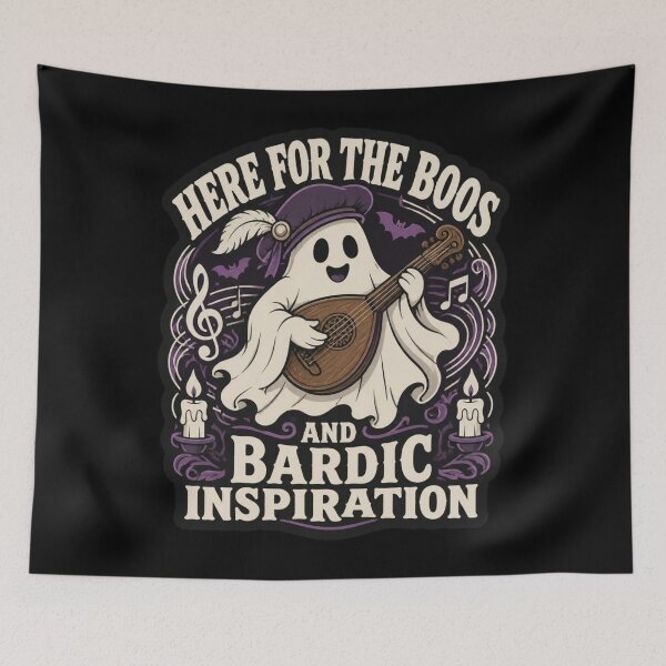 Item preview, Here For The Boos Ghost Bard T-Shirt Funny Halloween RPG Musician Tee designed and sold by Dice_Goblin_Studio.