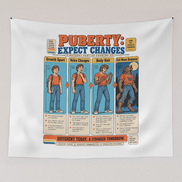 Item preview, Puberty Expect Changes Vintage Halloween – Retro Werewolf Health Class Parody designed and sold by WolfmanProphecy.